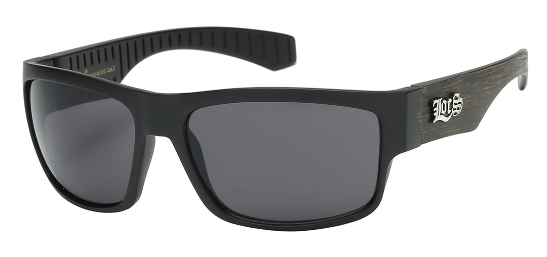 Locs 8LOC91113-WOOD Retro Flat Wood Grain Print Warp with Tapered Temple Unisex Sunglasses