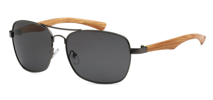 Polarized Manhattan PZ-MH88040 Classy Square Aviator Wood Grain Print Temple Unixes Shades