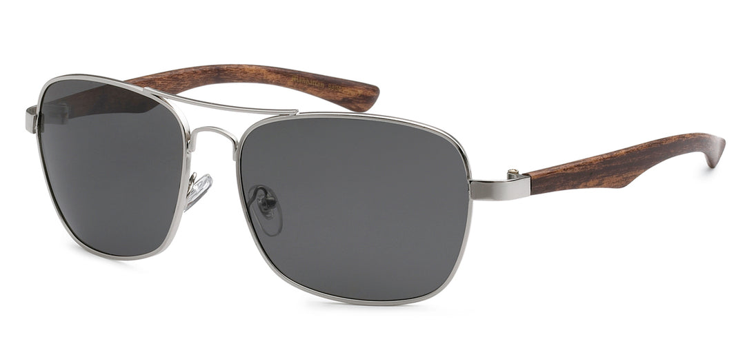 Polarized Manhattan PZ-MH88040 Classy Square Aviator Wood Grain Print Temple Unixes Shades