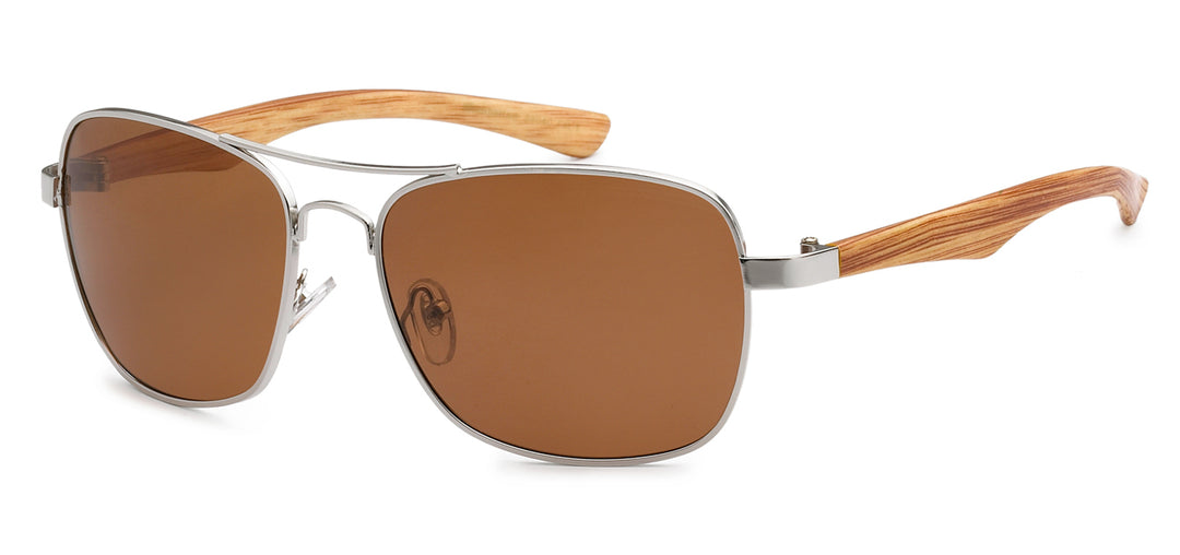 Polarized Manhattan PZ-MH88040 Classy Square Aviator Wood Grain Print Temple Unixes Shades