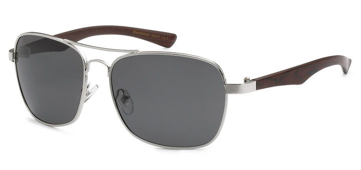 Polarized Manhattan PZ-MH88040 Classy Square Aviator Wood Grain Print Temple Unixes Shades