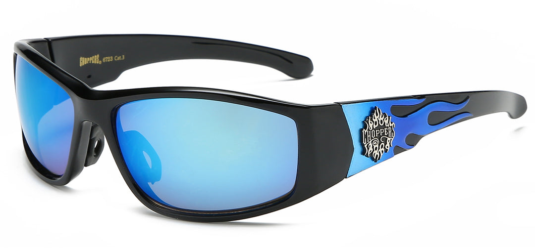 Choppers 8CP6723 Rugged Polycarbonate Wrap Flame Print Temple Unisex Sunglasses