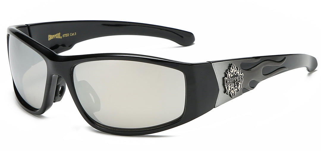 Choppers 8CP6723 Rugged Polycarbonate Wrap Flame Print Temple Unisex Sunglasses