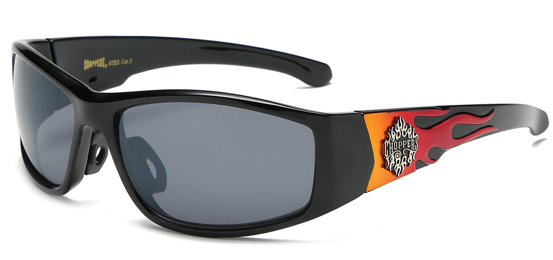 Choppers 8CP6723 Rugged Polycarbonate Wrap Flame Print Temple Unisex Sunglasses